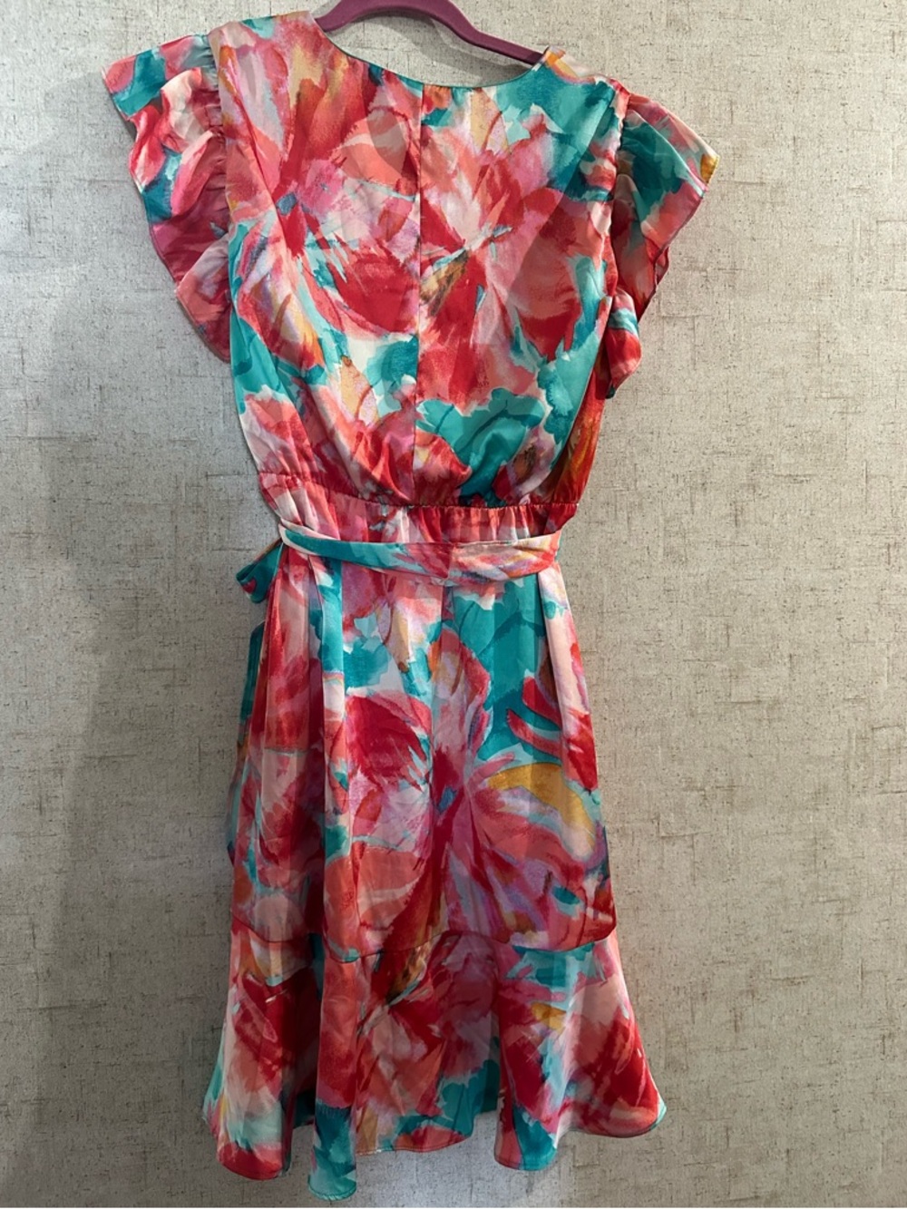 Nicole Miller lightweight faux wrap medium color slash dress - Picture 2 of 8